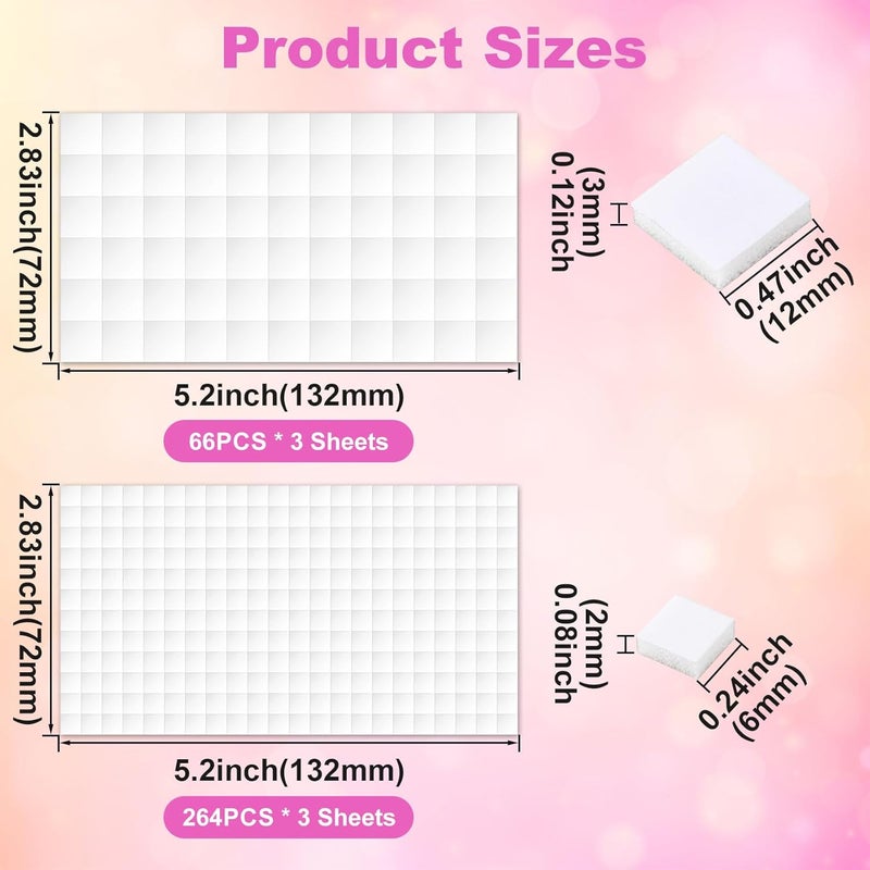 SmallCat 6 Sheet Foam Discs Squares Stickers, 990PCS 3D Double-Sided Foam Adhesive Squares, Precut Foam Tapes for DIY Arts Crafts for Halloween Christmas - 2 Sizes (0.24 in, 0.47 in) - Image 2